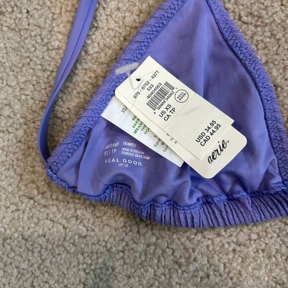 NWT Aerie Crinkle String Triangle Bikini Top Violet Tulip Swimsuit Beach Sz XS - Picture 5 of 5